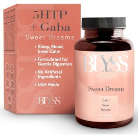 BLYSS Nutrition 5HTP Plus GABA Supplement - Supports Mood, Relaxation Stress & Sleep - 200mg - Pure HTP-5 Capsules for Women - 60 ct