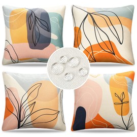 DakTou Cushion Cover 40 x 40 cm Outdoor Cushion Sofa Cushion Decorative Cushion Covers Boho Abstract Leaves Spring Summer Waterproof Linen Cushion Cover for Sofa Couch Bed Car Garden Patio Blench Set