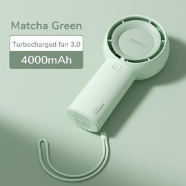 Jisulife Rechargeable Mini Fan Portable 4000mAh USB Handheld Student Carry Personal Fan with 5 Gear Turbo Wind & 15H Max Cooling Time - Protection:_Matcha Green (4000mAh)