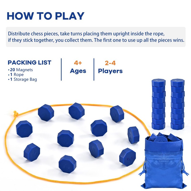 Bameca Magnetic Chess Game with Full-Size Stones, Magnet Game with