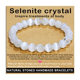 AD Beads Handmade Gemstone Stretch Elastic Bracelet Crystal Healing Reiki Nature's Beauty and Spiritual Essence Unisex (8mm, Selenite Crystal (Inspire treatments))