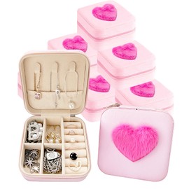 Travel Jewelry Case Bridesmaid Gifts Box, Small Jewelry Box Mini Jewelry Organizer Storage Box, PU Leather Portable Earring Storage Box for Women Girls, Bridesmaid Proposal Gifts (6Pcs Heart)