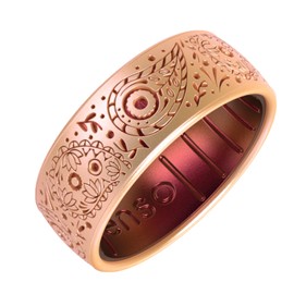 Enso Rings Dual Tone Summer Etched Silicone Ring - Ultra Comfortable, Breathable, and Safe - 7.9mm Wide, 2.18mm Thick - Paisley - Peachglow/Poseidon - Size 4