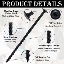 #14 x 5 Inch Heavy-Duty Deck Screws, URABLAZ 80pcs Black Coated Torx/Star Drive Wood Structural Lag Screws, Rust Resistant Timber Screws Fence Screws with 2pcs T30 Torx Drive Bits