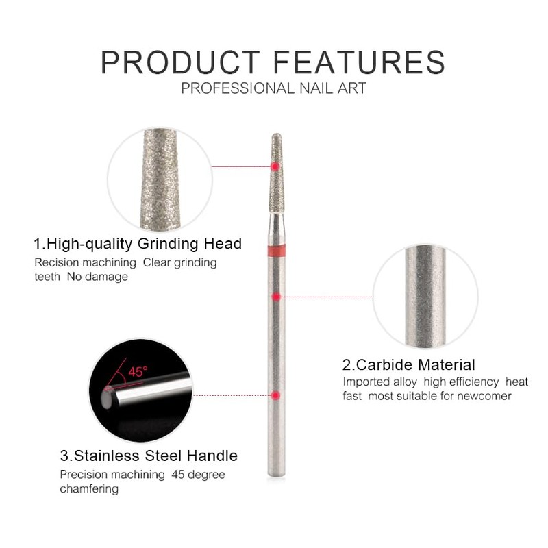Rolabling Short Cone Nail Drill Bit Nail Polish Gel Removal