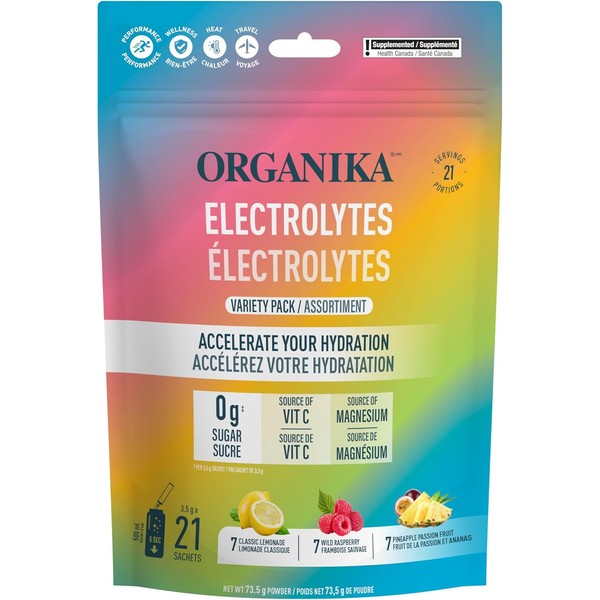 Organika Electrolytes Powder- Variety Pack Sachets (Raspberry + Lemonade +