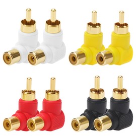 KUOQIY 8-Piece 90 Degree Gold-Plated Right Angle RCA Male to Female Adapter Set for Stereo Audio Connection (2 Red + 2 Black + 2 White + 2 Yellow)