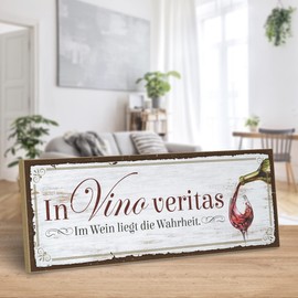 ARTFAVES® Wooden Sign with Saying "IN VINO Veritas" - IM Wein LIEGT DIE Kraft | Shabby Chic Vintage Sign | Decorative Gift on Wine | Size: 28 x 10 cm