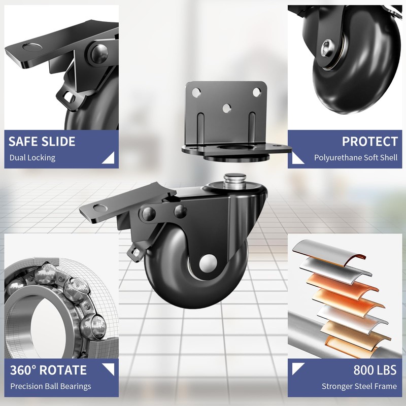 Side Mount Plate Caster Wheels - Thickened L-Shaped Mounting ，Heavy