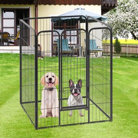 FDW Dog Playpen Dog Pen Dog Kennel 4 Panels 40 Inch Height Indoor Outdoor Folding Metal Portable Puppy Exercise Pen Heavy Duty Dog Fence for Yard Camping,Black