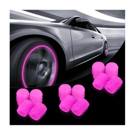 Fluorescent Car Tire Valve Stem Caps, 12PCS Auto Luminous Illuminated Wheel Valve Cover, Corrosion Resistant Glow in The Dark, Car Decor Accessories for Motorcycles, SUV, Trucks, Car (Pink)