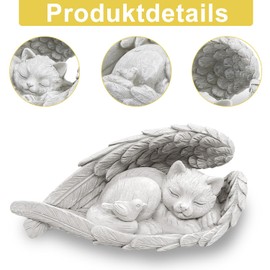Onperpoe Tombstone Cat with Angel Wings Cat Angel Memorial Stone for Outdoor Animal Grave Stone Polyresin Cat Figure Garden Beautiful Keepsake Home Grave Decoration Gifts for Cat Lovers