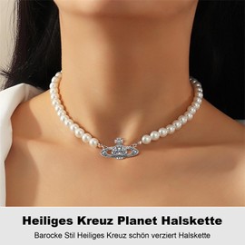 Saturn Faux Pearl Choker Necklace 3 Pieces Planet Pearl Necklace for Women Beads Saturn Crystal Rhinestone Necklace Planet Chain Pearl Necklace with Pendant for Wife Girlfriend Daughter Mother Gift