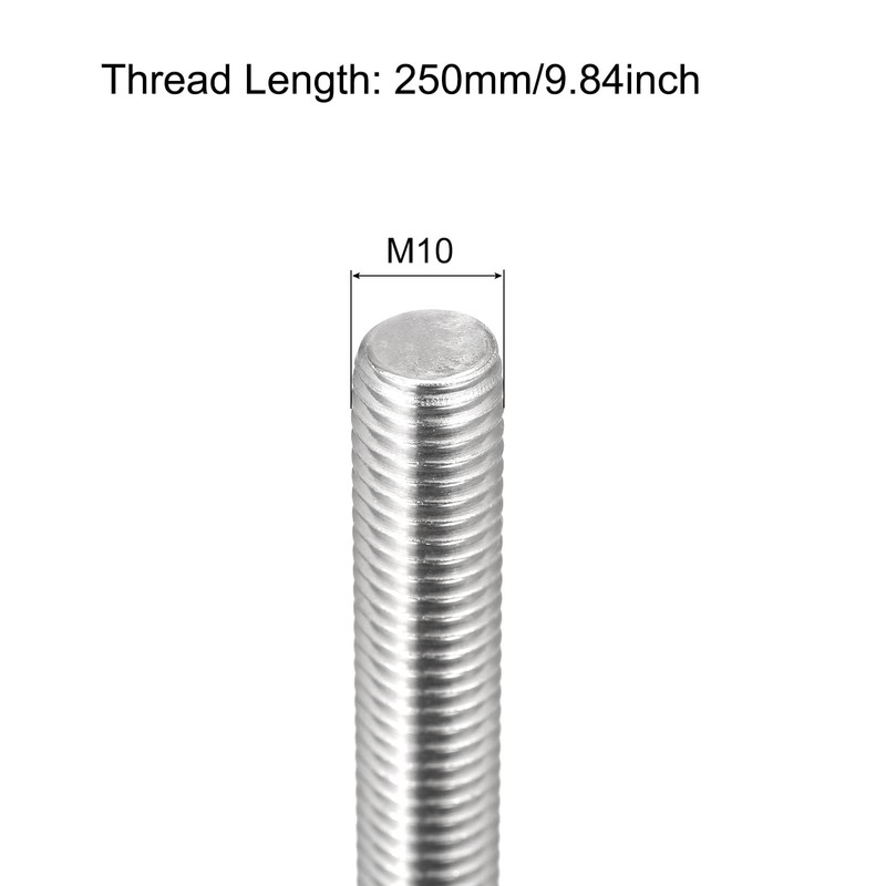 BOXONLY M10 x 250mm Multi-Purpose 304 Stainless Steel Fully Threaded