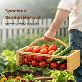 Solid Wood Harvest Hod Basket with 360° Rotating & Foldable Handle