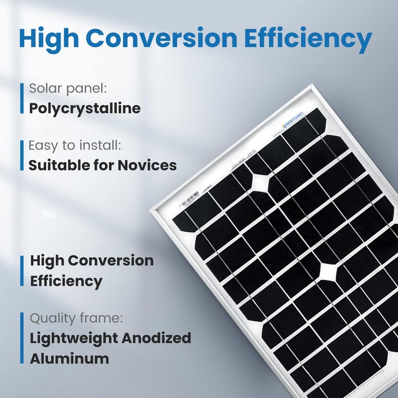 ACOPOWER 12V 20W 5A Solar Charge Kit,20W Monocrystalline Solar Panel