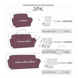 Traje de sofá Protector Cubre Sala Ajustable Stretch Fit Elástico 3 Piezas