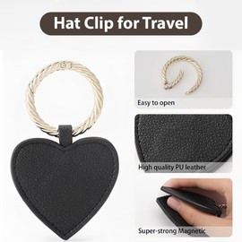 KSJEHW Pack of 2 Magnetic Hat Clip, Portable Hat Clip, Leather Magnetic Hat Clip, Portable for Women, Men, Hat Bag, Outdoor Travel Accessories (Black