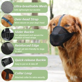 Dog Muzzle Soft Mesh Muzzle for Small Medium Large Dogs, Adjustable Puppy Muzzles for Catching Biting, Licking and Chewing, Allows Panting and Drinking