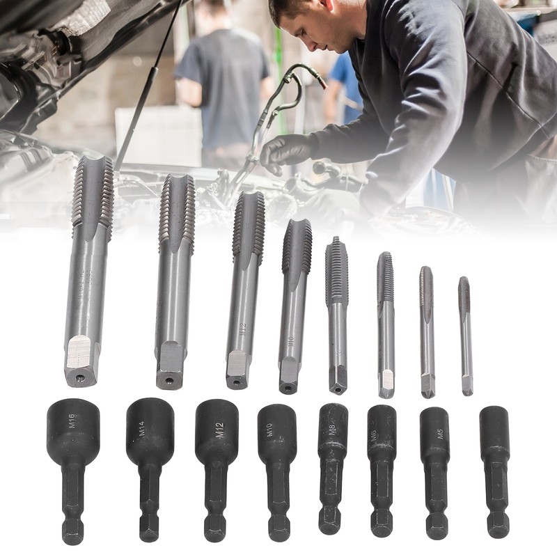 16Pcs Tap Socket Set Machine Lengthened Tapping Chuck 1/4in Hex