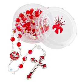 Red Confirmation Rosary with Case, Catholic Prayer Beads, Religious Gifts for Girls, 19 Inches with 1.5 Inch Crucifix