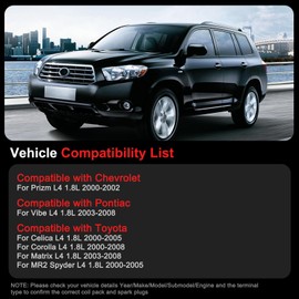 GPMMWPG UF247 Ignition Coil Pack Spark Plugs kit Fits for Toyota Corolla 2000-2008, Matrix 2003-2008, Fits for Pontiac Vibe 2003-2008, Set of 4 Spark Plugs Coil Packs Replaces# UF315 C1249 1ZZFE