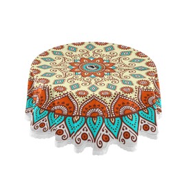 xigua 60 Inch Round Indoor & Outdoor Waterproof Tablecloth with Umbrella Hole and Zipper for Patio Garden Party and BBQ- Mandala Vintage Decoration