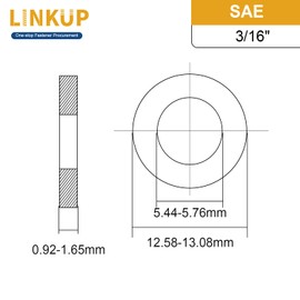 Linkup Linkup 425 Pcs 3/16 SAE Flat washers for Screws for Bolts (18-8) 304 Stainless Steel washers Assortment kit,Standard ANSI/ASME B18.22.1 Metal Washers Set