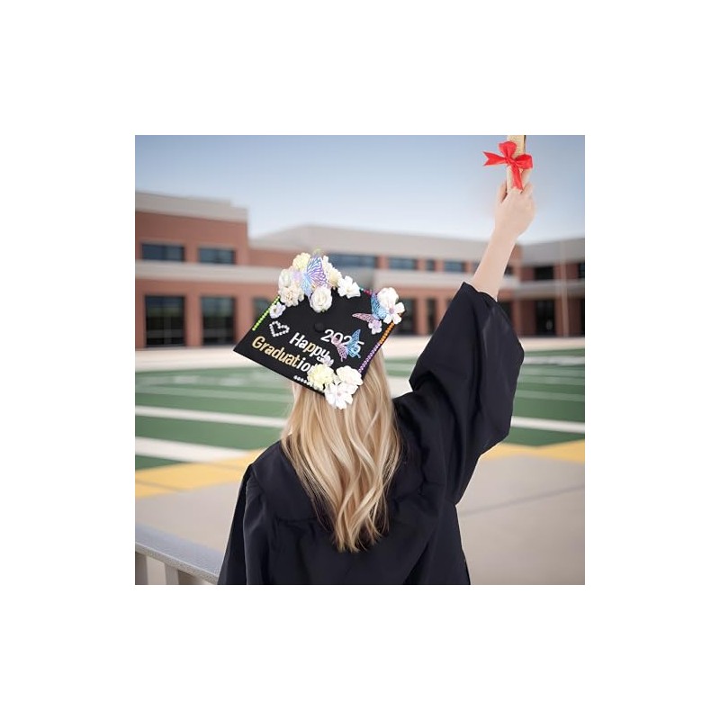42 Pcs Graduation Hat Decorations Kit Includes 20Pcs Purple Decorative