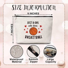 Basketball Gifts Cosmetic Bag, Just a Girl Who Loves Basketball Travel Makeup Bag, Gifts for Basketball Lovers Players, Inspirational Birthday Gifts for Women Teen Girls Friends Sisters Besties -09