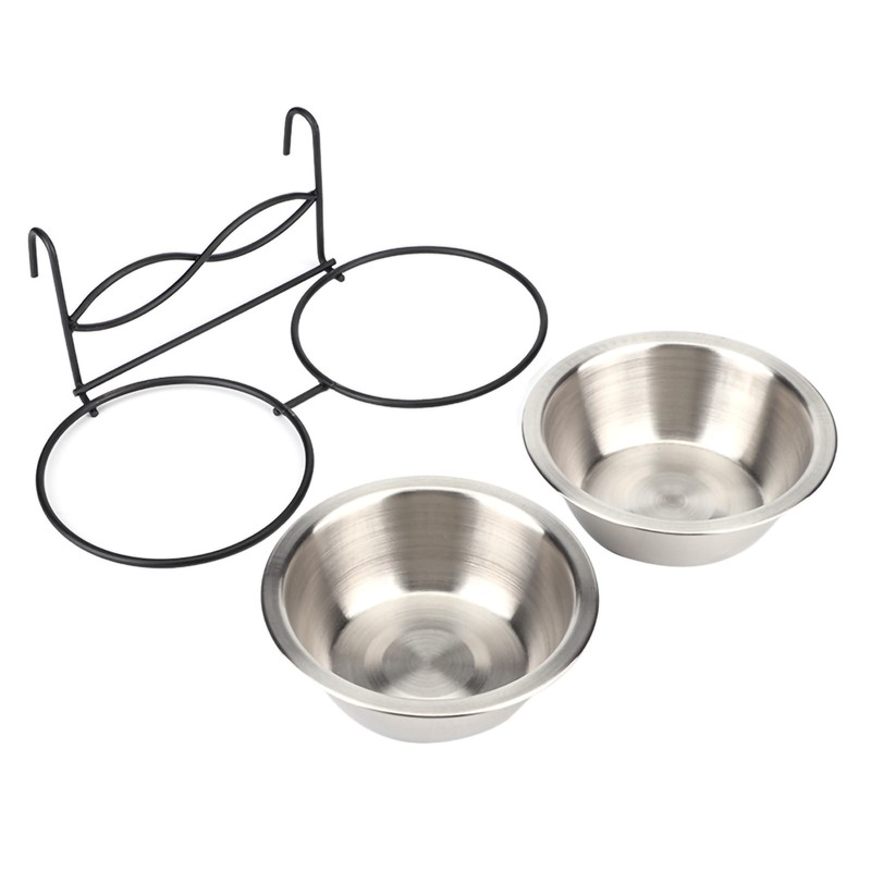 Stainless Steel Dual Hanging Food Water Bowl Feeder with Hook