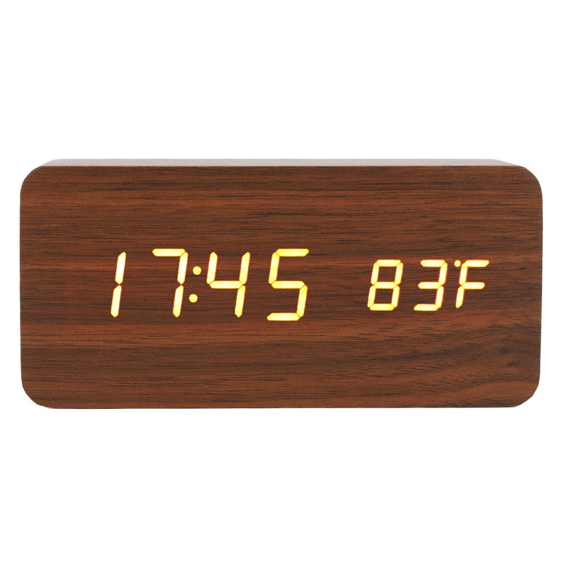 LED Wood Digital Alarm Clock 3 Level Brightness Electronic Clock