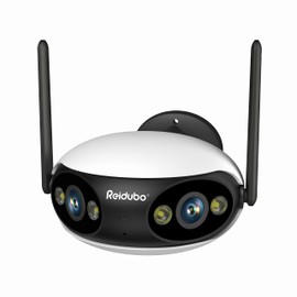 Reidubo WIFI Security Camera Outdoor, PoE Camera with Dual-Lens 180° Ultra-Wide View, 4MP Color Night Vision, 2-Way Audio, IP66 Waterproof, Sound & Light Alarm, Compatible with Alexa & Google Home