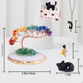 Dreamgirl Black Obsidian Chakra Crystal Tree and Healing Stones Cute Sleeping Cat Statue Lucky Kitten Figurine Office Bedroom Home Desk Decoration Cat Lovers Gift for Women