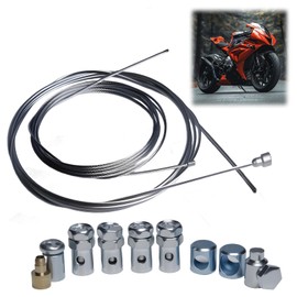 Universal-Kupplungskabel, Reparatur-Set für Gaszug mit 8 Gewindeanschlüssen, Gas- und Kupplungskabel Ø2 mm, 1,5 m, silberfarben, mit Kabelbinder für Motorrad, Rasenmäher, Quad