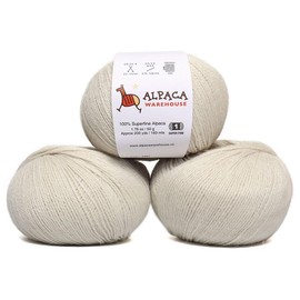 100% Alpaca Yarn Wool Set of 3 Skeins Fingering Lace DK Worsted Bulky Weight - Heavenly Soft and Perfect for Knitting and Crocheting (Alabaster White, Fingering)
