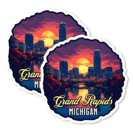 Grand Rapids Michigan Magnet 4 Inch 2-Pack Beer City – Strong Vinyl Decorative Travel Magnets for Fridge Locker Kitchen Office – Cute Fun Aesthetic Cool Durable & Long-Lasting Souvenir ID44999