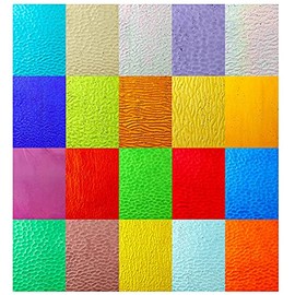 MaxGrain 20 Sheets Rainbow Transparent Stained Glass Sheets Variety Textured Cathedral Art Glass Packs for Crafts and Mosaic Making, 6x4 inch