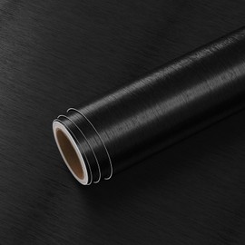 VEELIKE Brushed Black Stainless Steel Contact Paper for Appliances Refrigerator 32''x118'' Countertop Contact Paper Waterproof Peel and Stick Fridge Wrap Black Metallic Wallpaper Adhesive Black Vinyl