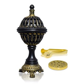 AM Luxury Globe Incense Burner - Bakhoor Insence Holder | Insencents Resin Burners | Frankincense Charcoal Burner | Mabkhara | for Office & Home Decor (Black)