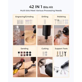 xTool Selected Engraving Pen, 42-in-1 Tool Kit, Cordless Engraver and Rotary Tool Kit for Metal Wood Glass Plastic, Large Capacity Engraving tool, Craft Multi-function Glass Etching Kit, Mini Sander