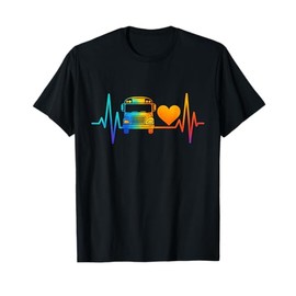 School Driver Monitor School Bus Heartbeat Rainbow T-Shirt