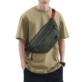 Fashion Large Crossbody Fanny Pack for Men Women,Waterproof Waist Bag fanny Packs belt bag sling bag with 5-Zipper Pockets,Carrying 7.9"phone,Green-Large