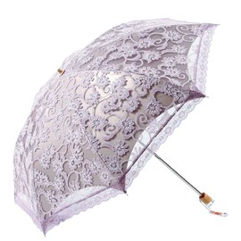 Honeystore Lace Travel Parasol Twice Folding Anti-uv Sunshade Windproof Umbrella Purple