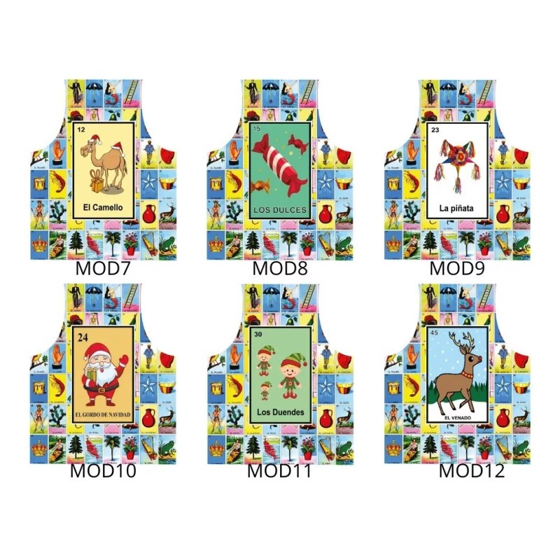 Texben 12 Mandiles Lotería Navideña Para Cocina Sublimados