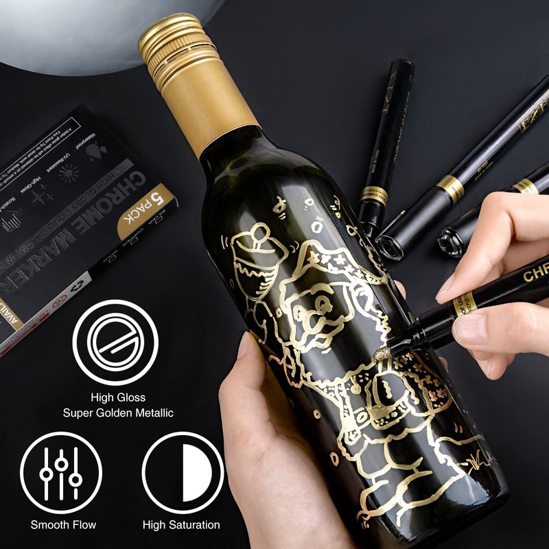 KERIFI Liquid Gold Chrome Markers, Supper Golden Metallic Paint Pens,