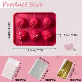 LLchunyun Rose Flower Lollipop Molds, 2 Pack Rose Silicone Chocolate Candy Molds with 100 Sticks Valentines Day 3D Rose Flowers Cake Pops Mold Sucker Mold for Jelly Soap Hard Candy Making