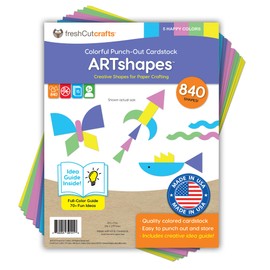 ARTshapes 840 pc Creative Paper Shapes Pack with 70+ Idea Guide - US Made Card Stock - Punch Out Funky DIY Craft Supplies for Whimsical Art Designs, Paper Crafts, and Pattern Play 5 Happy Colors