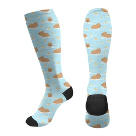 HYEECR Cartoon Capybara Orange Compression Socks For Women Men Circulation Graduated Supports Socks For Athletic Medical Travel Flight