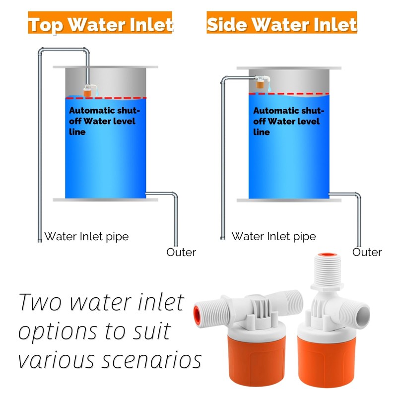 Float Valve for Water Tank, 1/2" Side Inlet Automatic Water